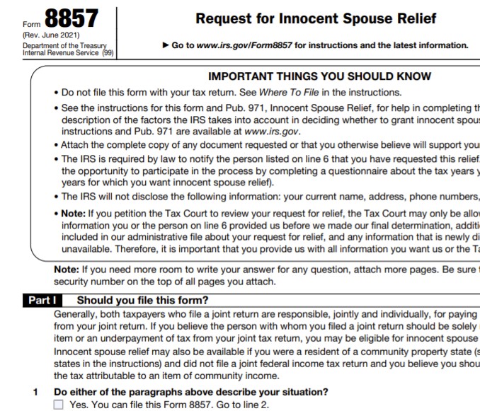 Form 8857 innocent spouse relief